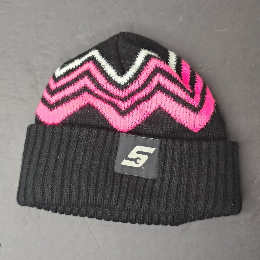 VINTAGE Snap On Tools‎ Beanie Hat Black Pink Knit Cuff Winter
